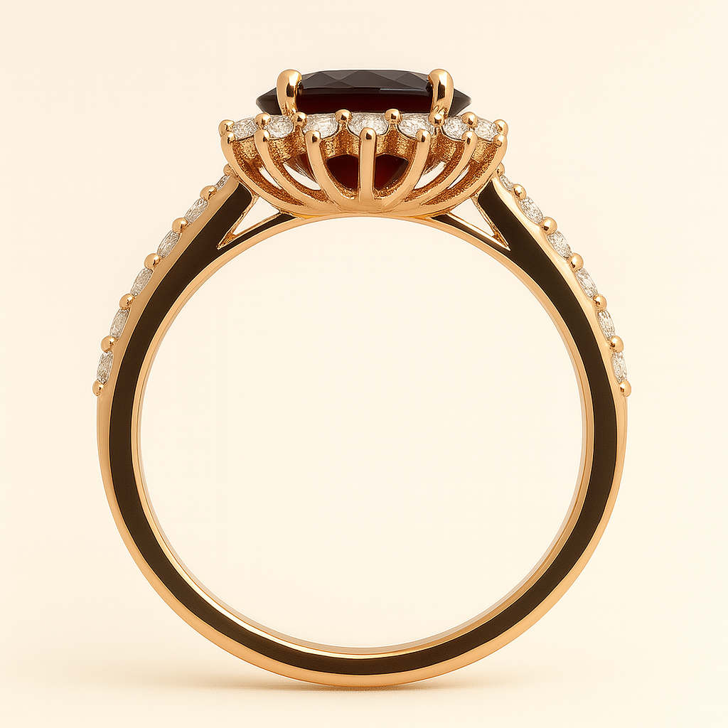 NEREIDA | Anillo solitario oval halo rojo