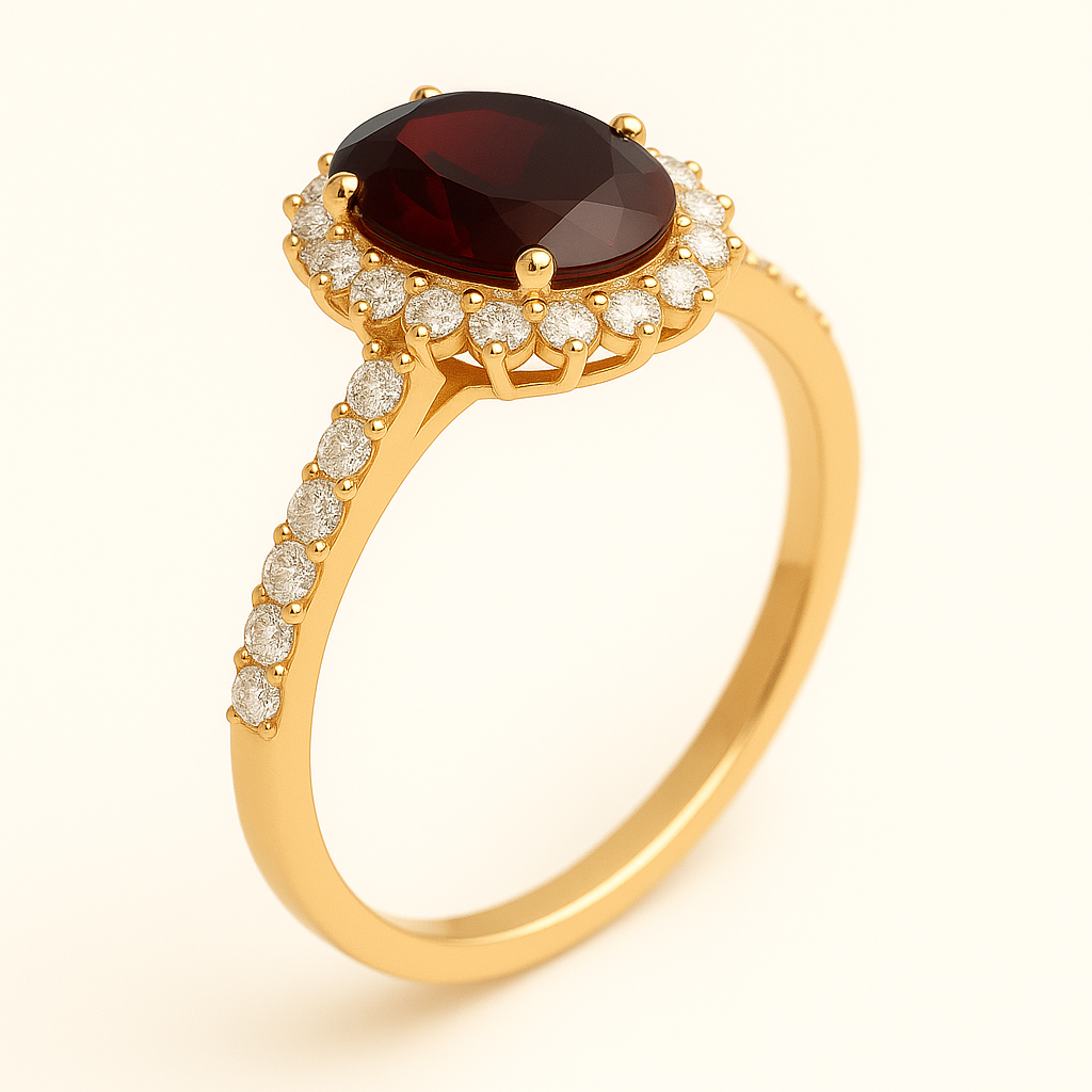 NEREIDA | Anillo solitario oval halo rojo