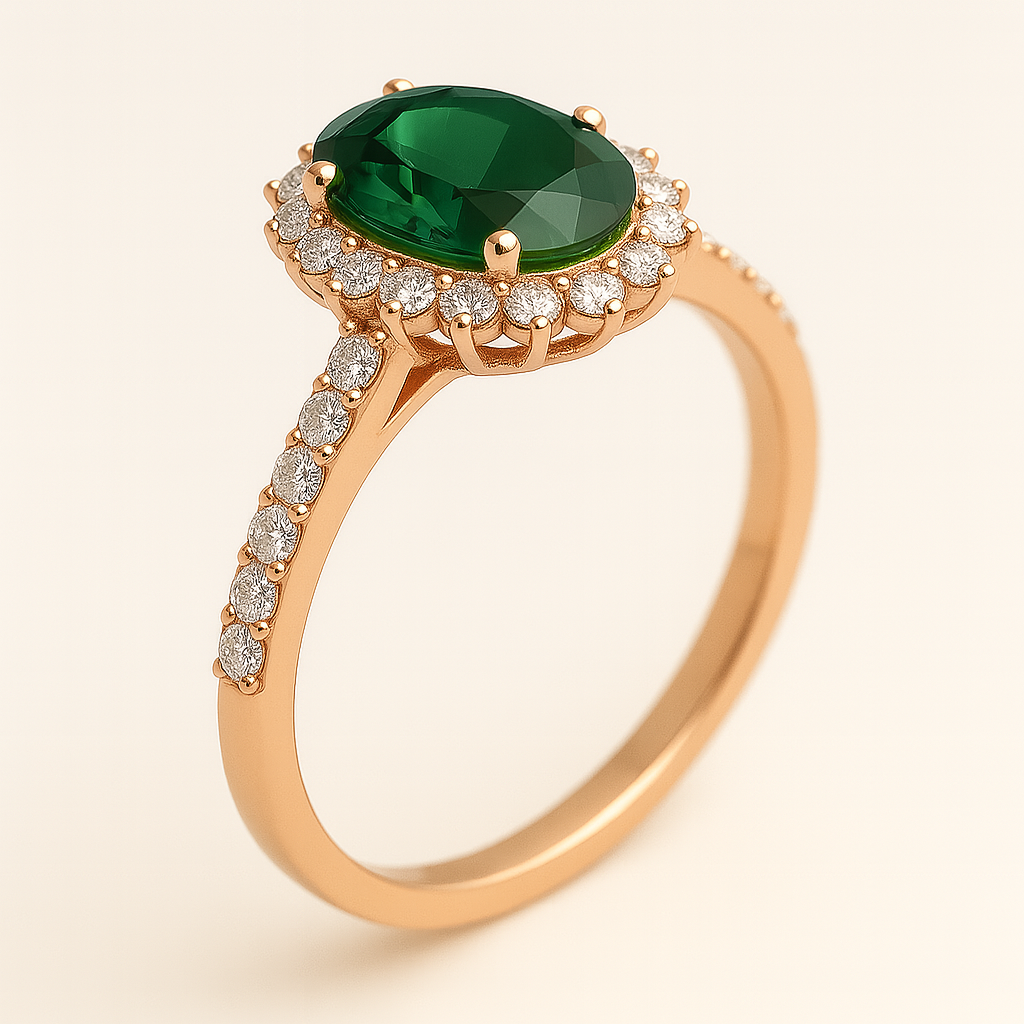 NEREIDA | Anillo solitario oval halo verde