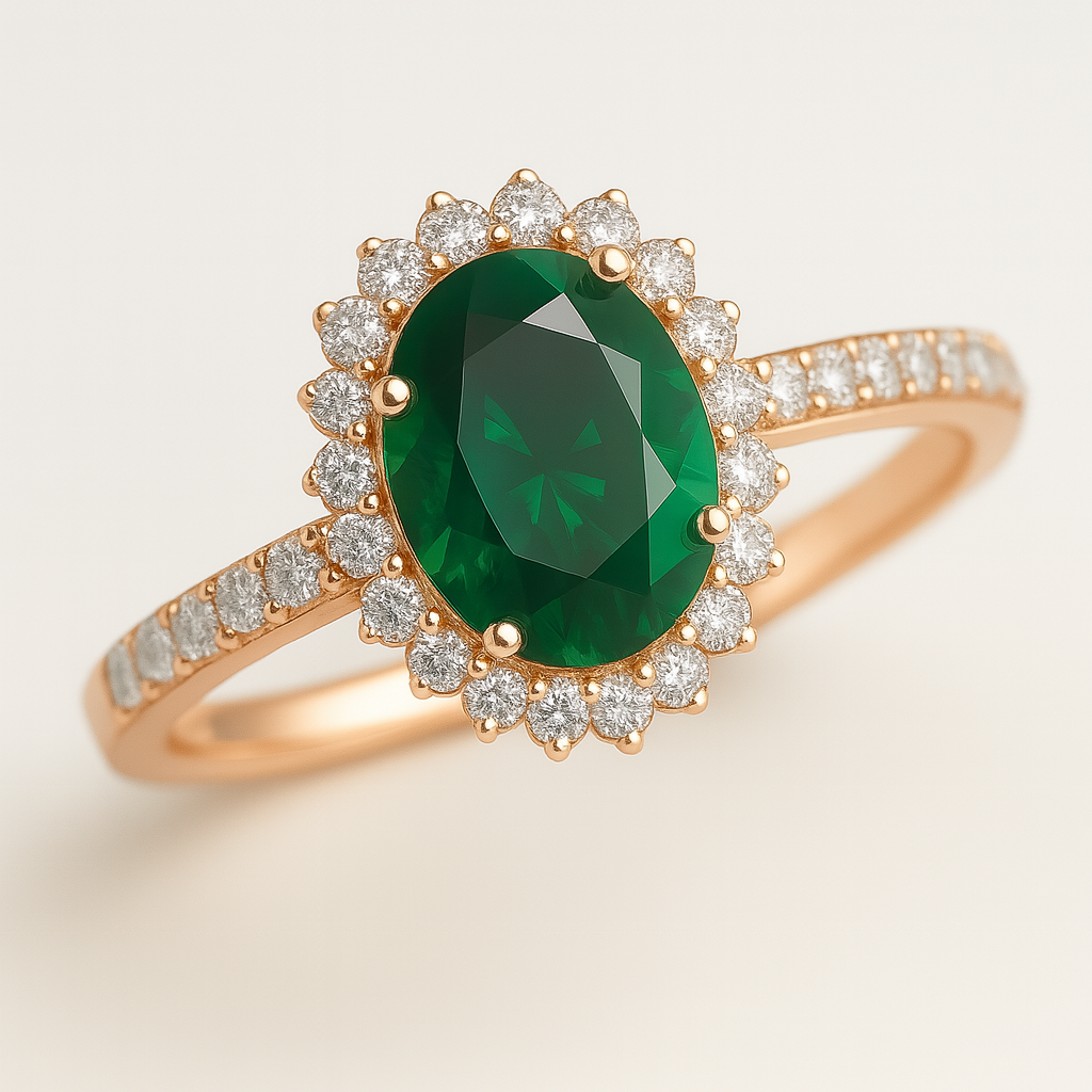 NEREIDA | Anillo solitario oval halo verde