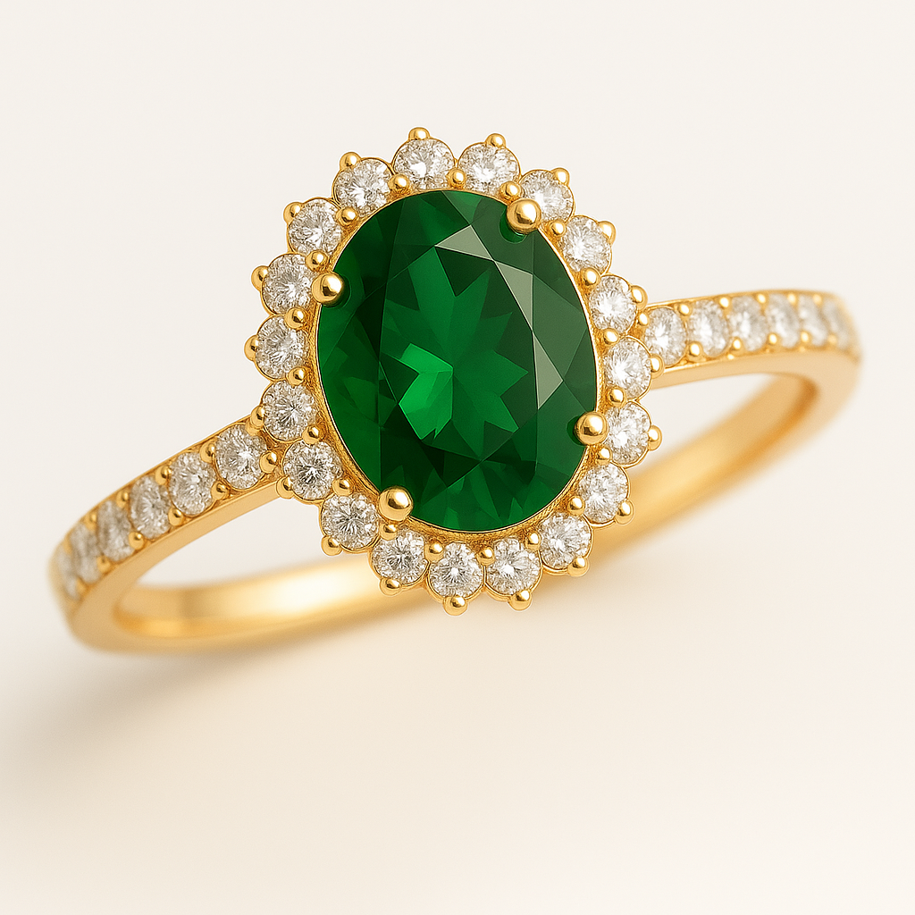 NEREIDA | Anillo solitario oval halo verde