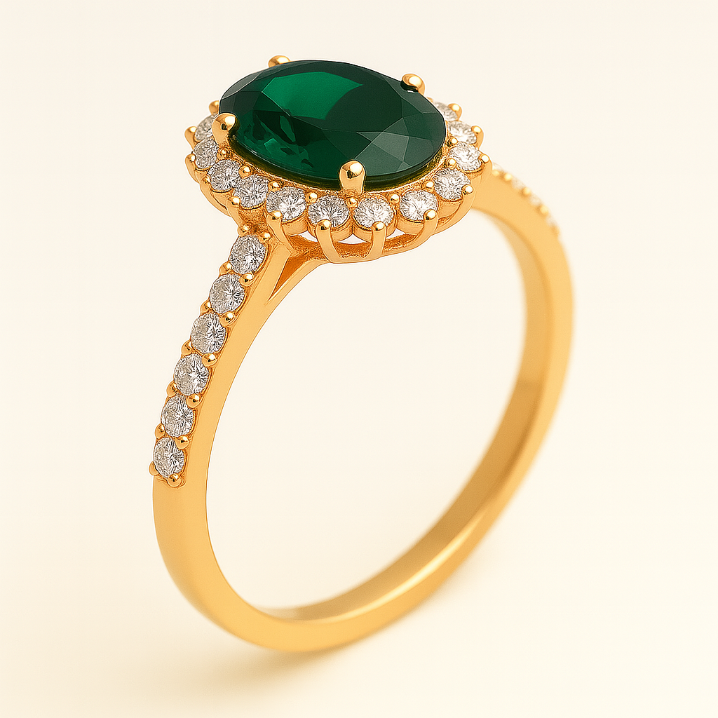 NEREIDA | Anillo solitario oval halo verde