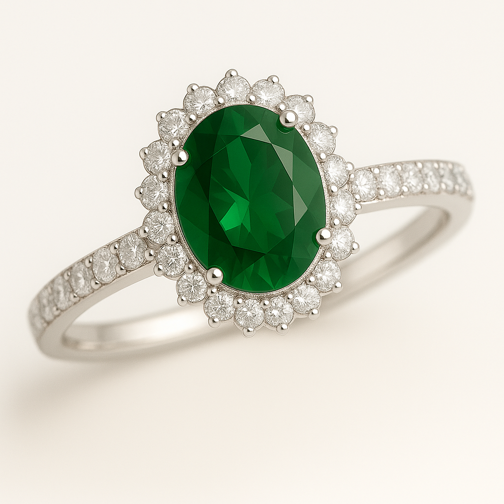 NEREIDA | Anillo solitario oval halo verde