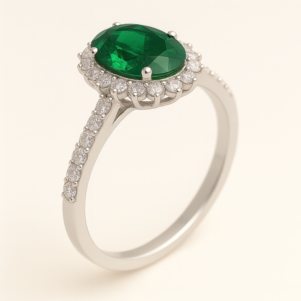 NEREIDA | Anillo solitario oval halo verde