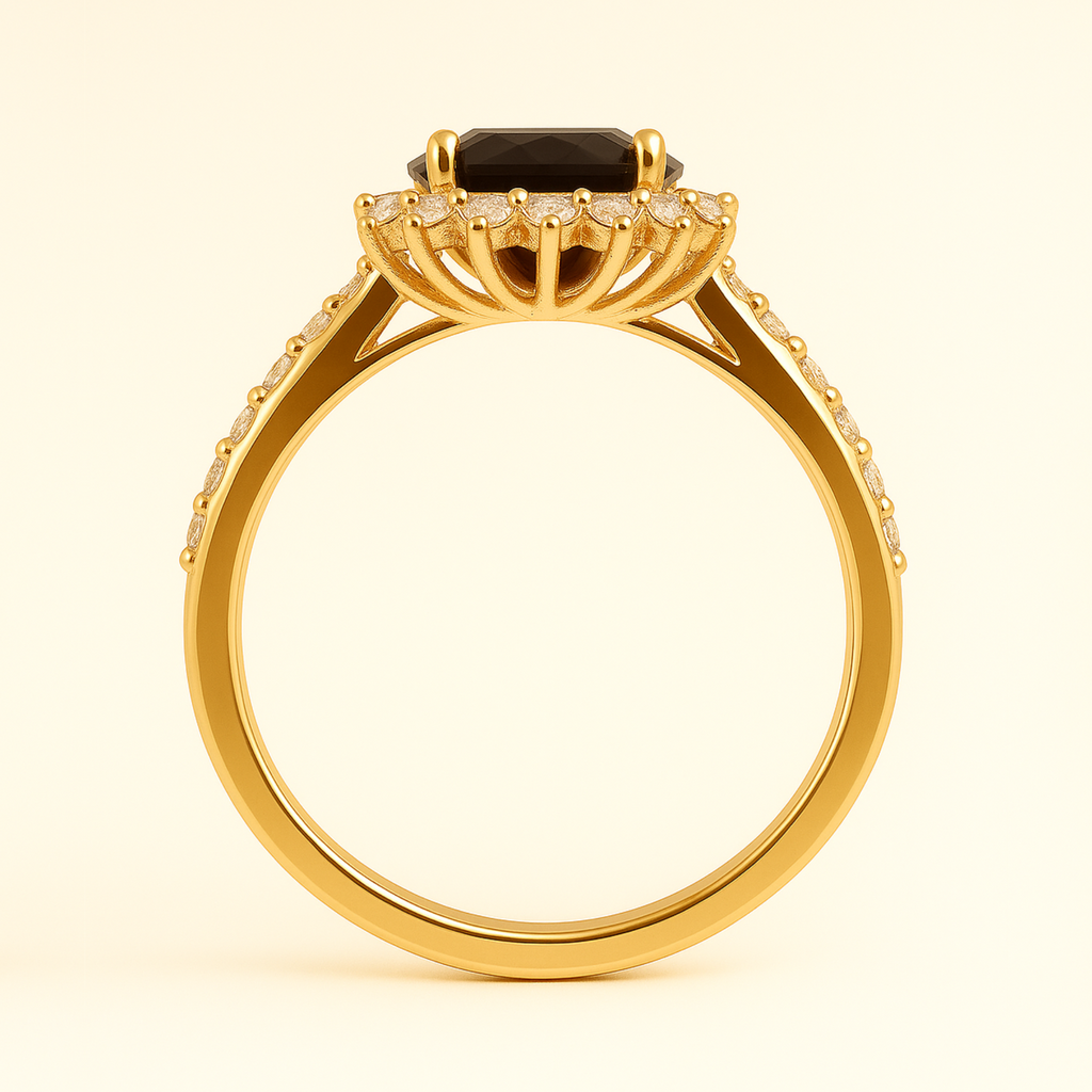 NEREIDA | Anillo solitario oval halo rojo