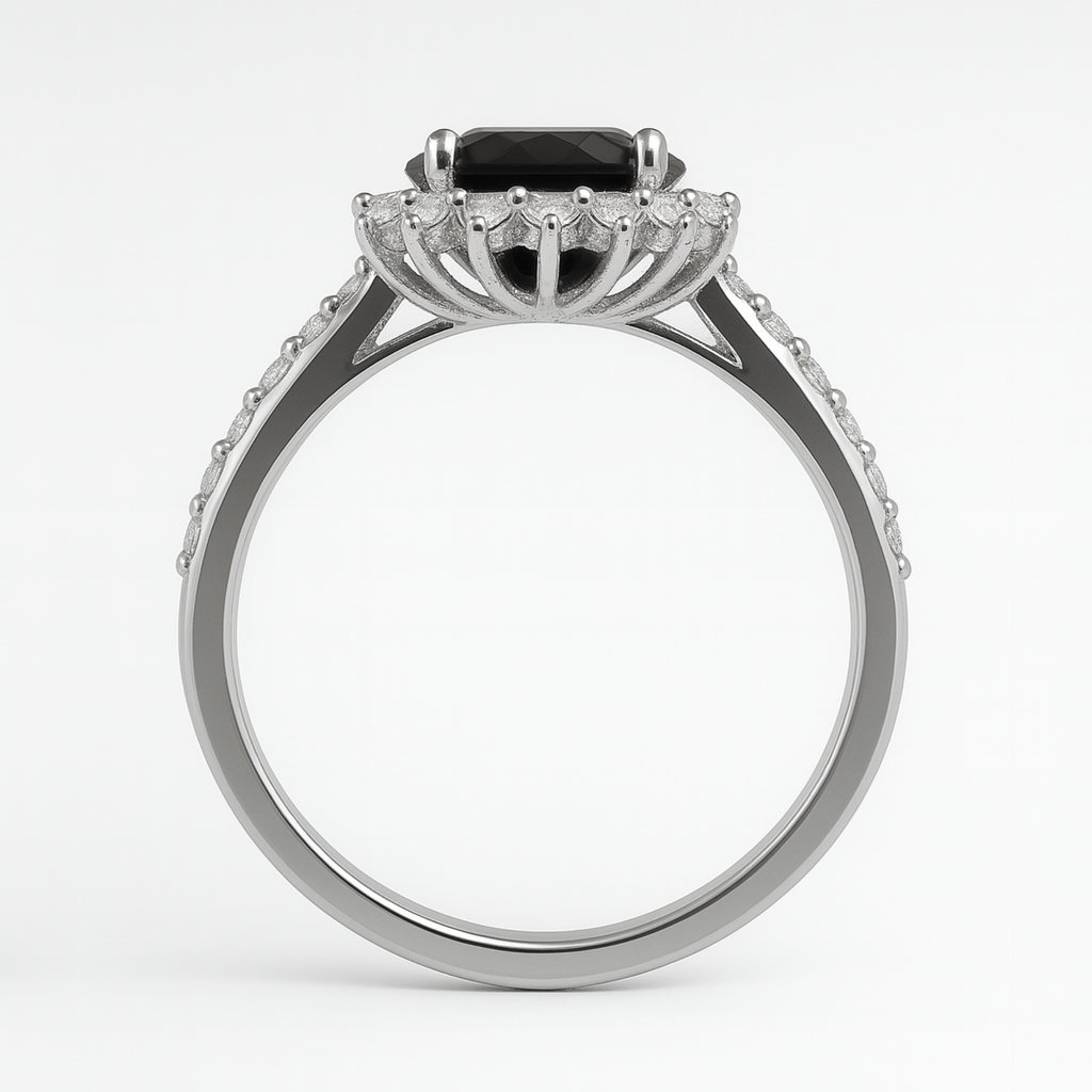 NEREIDA | Anillo solitario oval halo rojo